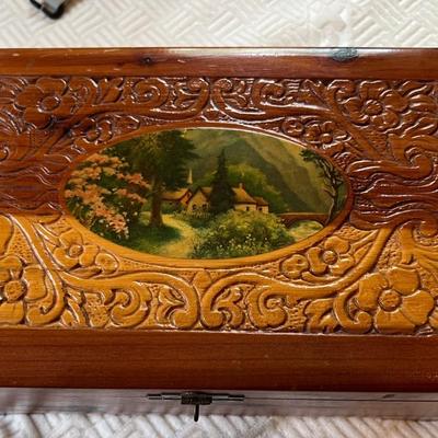 Vintage Hand Carved Cedar Jewelry Box