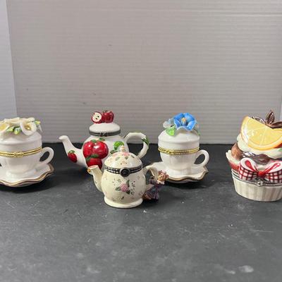 Trinket Box Lot (6) Villeroy & Bach Boyd’s Teapot Teacups Flowers Apples