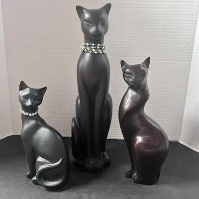 Pretty Cats Lot (3) Wood Ceramic HD Designs Rhinestone Pearls 
