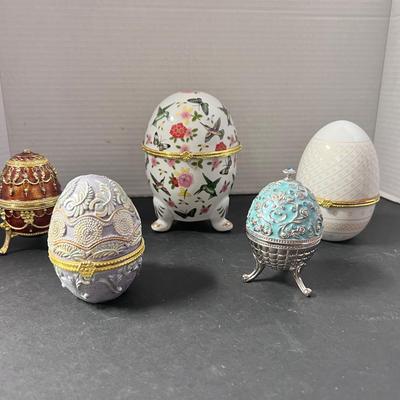 Ceramic Trinket Box Various (5) Egg Footed Hummingbirds Rhinestone Enamel 