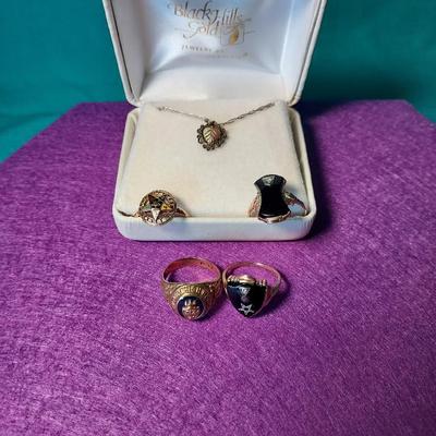 Black Hills 12k Gold Sterling Necklace, Ashland High Class Ring, Black Onyx Diamond 10k Rings