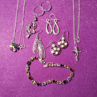 All .925 Necklace Earrings Italy Flower Cross Dangle Pearl Drop