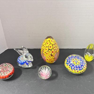 Paperweight Lot (6) Bunny Millefori Pink Clover Egg Shape Flowers Bubbles 