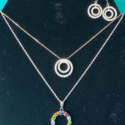 Lenox .925 Necklace Earrings Bracelet Stone Crystal Silver