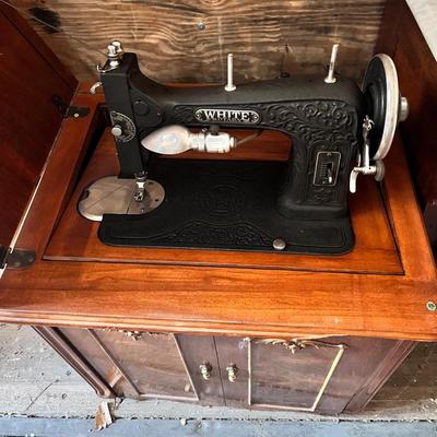 Antique Collapsible White Sewing Machine Cabinet Drawer Spool Holder 