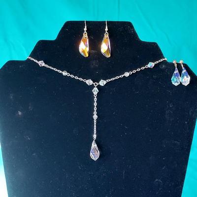 Swarovski Earrings Angel Wings, Vintage Drop Staple Earrings Necklace Set