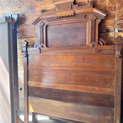 Antique Walnut Wood Bed Tall Headboard Footboard Rails Fits Full Size 