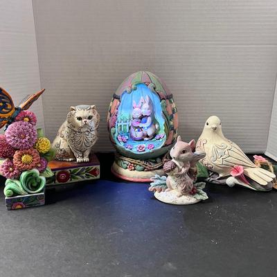 Jim Shore Animal Figures (5) Dove Squirrel Lighted Egg Cat Flowers