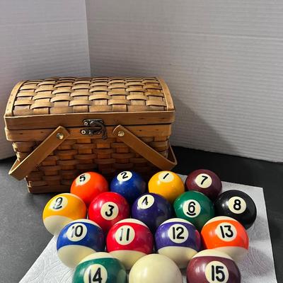 Vintage Billard Pool Balls Complete Set w/ Locking Basket 