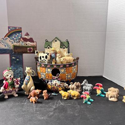 Jim Shore Noah’s Ark Lot (5) Bird Feeder Cross Dog Cat Ornament, Mini Animals 