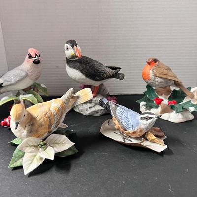 Lenox Birds Figurines (5) Robin Nuthatch Atlantic Puffin Turtle Dove Christmas Robin