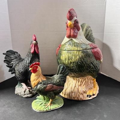 Sakura by Oneida Cookie Jar Chicken, 2 Chicken Figures 