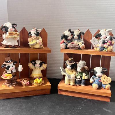 Merry Moos Cows w/ 2 Wall Shelves (11) Thanksgiving Pilgrims Native Americans 