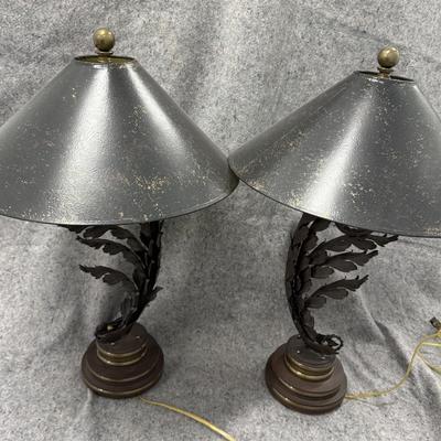Brutalist Wrought Iron Leaf Lamps | Mid-Century Modern | Handcrafted Metal & Wood 