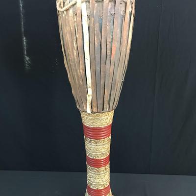 Traditional Thai Temple Drum | 40" Tall | Handcrafted with Gilt & Red Lacquer | Ceremonial Artifact