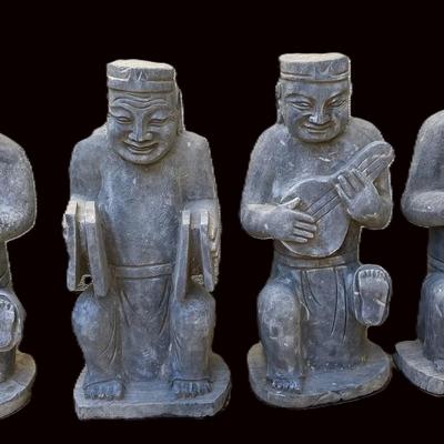 Antique Chinese Stone Musician Statues | Set of 4 Hand-Carved Figures