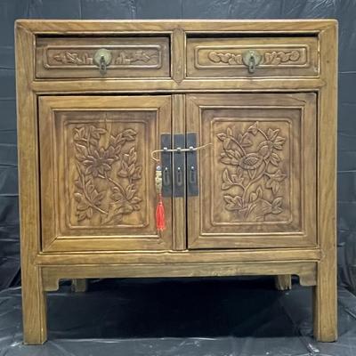 Ming-Style Cabinet | Huanghuali Wood | Floral Carvings & Brass Hardware | Traditional Chinese Design