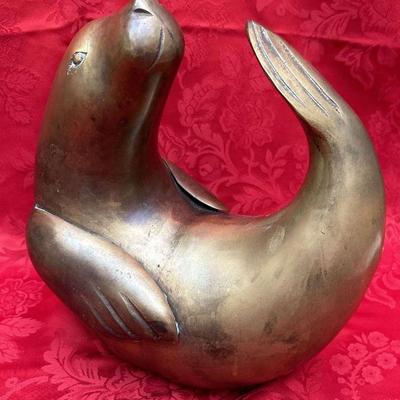 Bronze Mid-Century Modern Seal Sculpture | Stylized Design with Smooth Patina 