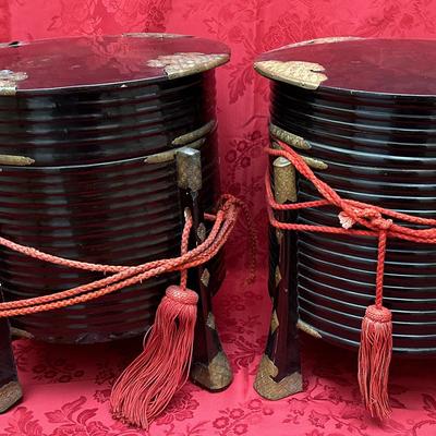 Antique Japanese Lacquer Hokai Storage Boxes | Black & Red Lacquer | 16" Tall