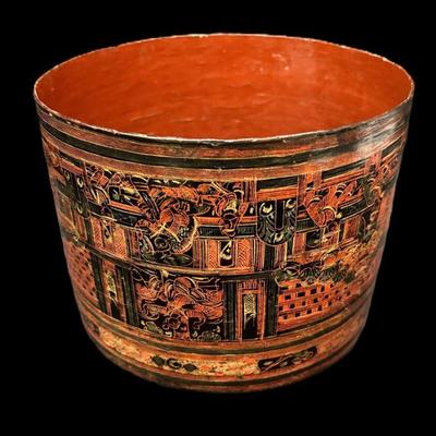 Handcrafted Burmese Lacquerware Vessel | Intricate Mythological & Architectural Motifs