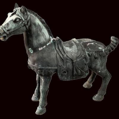 Chinese Bronze Horse Sculpture w/ Saddle & Decorative Harness 