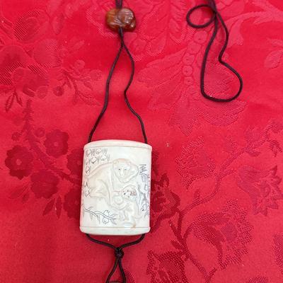 Japanese Carved Inro with Ojime Bead & Netsuke | Monkey Motif