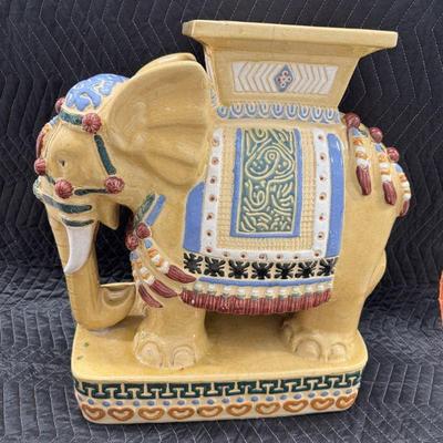 Glazed Ceramic Elephant Garden Stool | Chinese Export Style with Ornamental Detail