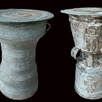Southeast Asian Bronze Rain Drums | Antique Dong Son & Burmese-Style Ritual Drums