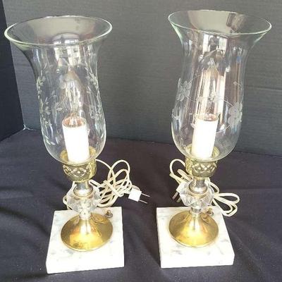 2 Hurricane lamps with marble bases