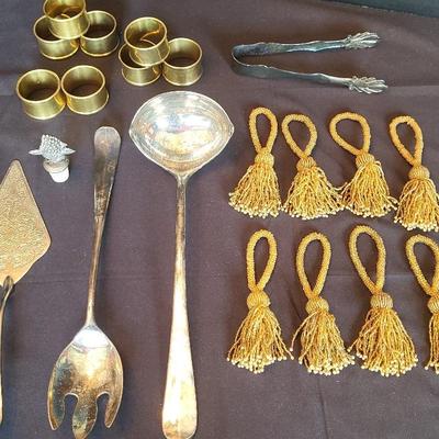 5 silver buffet pieces and two sets of napkin rings