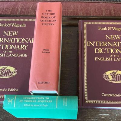 4 Reference Books: 2 Dictionaries A-Z, Oxford Book Of American Poetry, Intro to Saint Thomas Aquinus