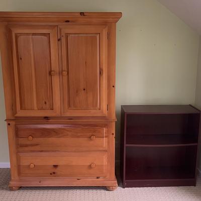 Wood Armoire & Small Bookshelf