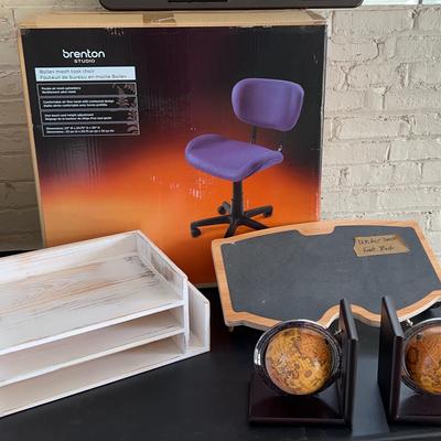 Office: Chair, File Bin, Bookends, Under Desk Foot Rest & Lap Desk