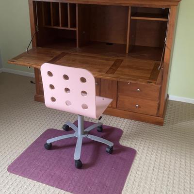 Cabinet Desk With Rolling Chair And Floor Protector