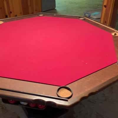 Bumper Pool & Game Table Combo With Vintage Overhead Lamp