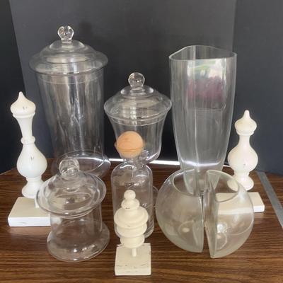 Glass Vases, Apothecary Jars And Wood Finials