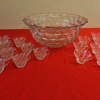 Mid-centry Fosteria Large Flared Punch Bowl With 24 Cups 