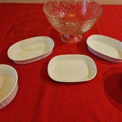 French White Corning Ware And Princess House Serving Bowl