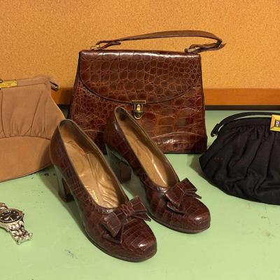 Vintage Alligator Handbag And Shoes