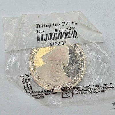 Sale Photo Thumbnail #64: #1590 • 2002 Turkey 1oz Silver Lira
