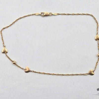 #560 • 14kt Gold Anklet with Hearts, 1.9g
