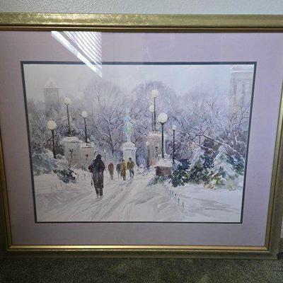 #6376 • "Winter Walkway, Boston Public Garden" Print Signed By Artist Nathalie Nordstrand
