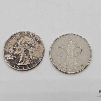 #1500 • Pre 1964 Washington Quarter & United Arab Emirates Coin
