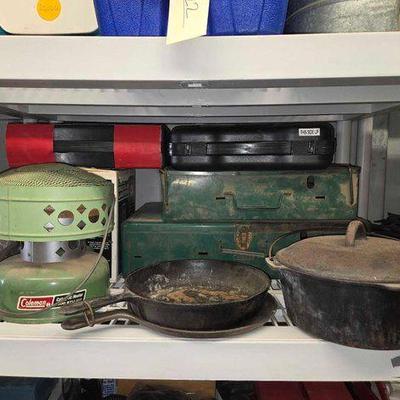 #8124 • Heater, Cast Iron Pans, Lantern & Stoves
