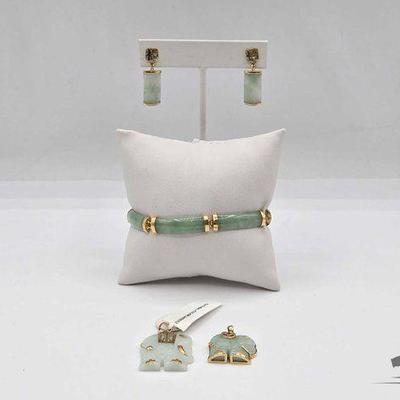 #575 • 14k Gold and Jade Jewlery Set, 26.28g
