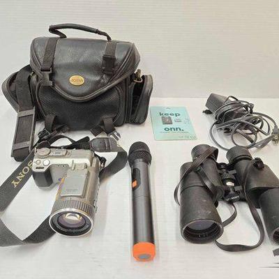 #1620 • Sony Camera, Microphone, Binoculars & Power Cord
