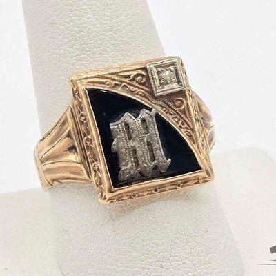 #628 • 10k Gold and Diamond Initial Ring, 6.3g
