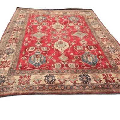 #13212 • Kazak Large Hand Knotted Red and Gold Area Rug
