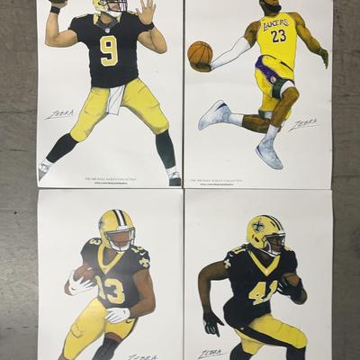 Basketball Football Sports Art Prints by Zebra, Michael Bailey Collection, 4 Pcs