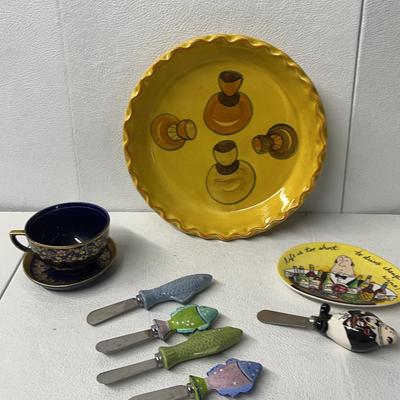 Los Angeles Potteries Ovenware, Kunst Humendorf Kronarch Teacup & Saucer (Vintage), Cheese Knives